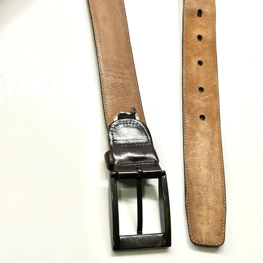 Mocha Dark Brown Spanish Leather Belt Mezlan Mens Size 38 M Herringbone Weave
